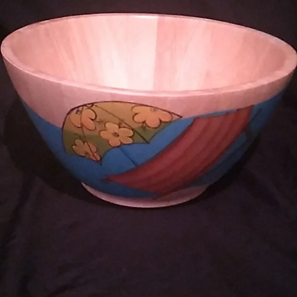 Vintage Clay Art Large Colorful Salad/Fruit Beach Scene Decorative Bowl